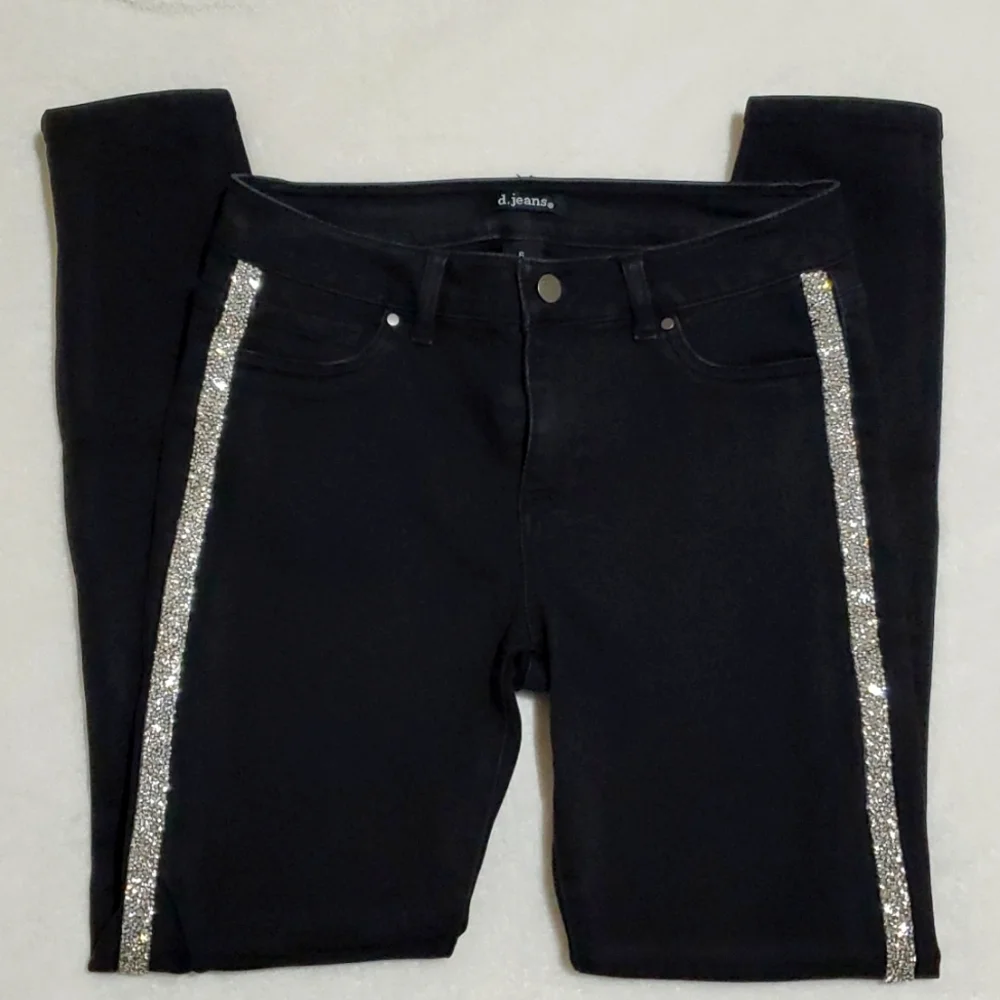 D jeans Black Skinny Stripe Rhinestone Jeans